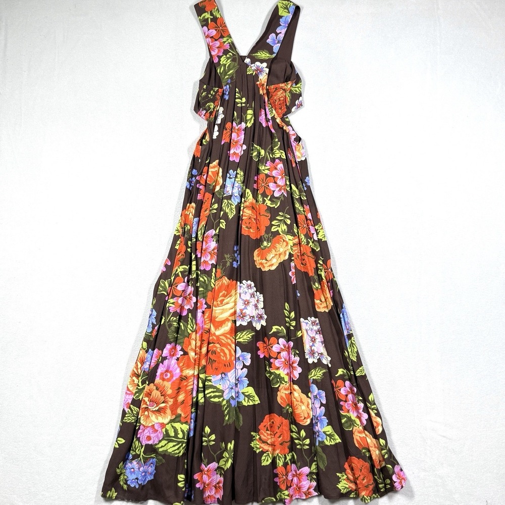 Anthropologie Dress Womens XS The Piper Bandeau Maxi Dress Brown Floral Cutout - Picture 5 of 12